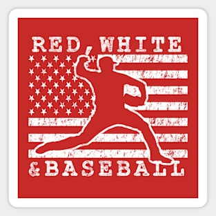 Red White and Baseball American Flag USA pitcher Baseball Pitching Magnet